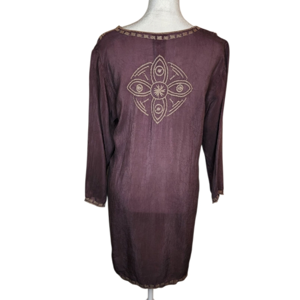 Johnny Was Cupra Rayon Embroidered V Neck Tunic Size Small - Picture 3 of 8